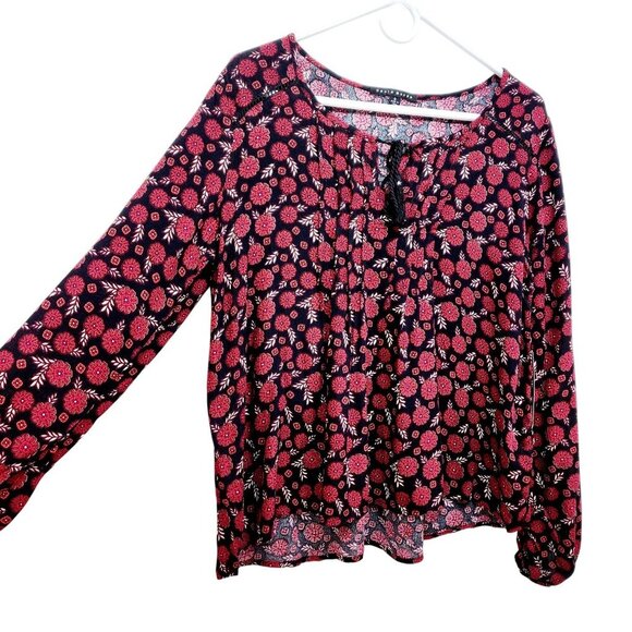 Haute Monde Floral Boho Blouse Black & Red Long Sleeve Size Small - Picture 10 of 11